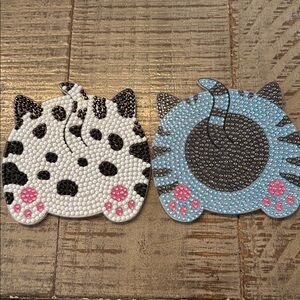 Black/Gray Cat Tail Diamond Art Handmade Coasters - 2